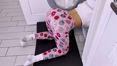 Step Son filled Step Mom up with cum when she stuck in wash machine CarryLight MILF