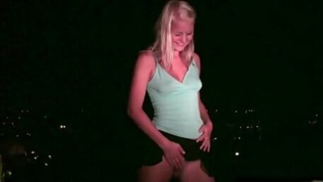 Young blonde girl going to a public dogging gang orgy with strangers