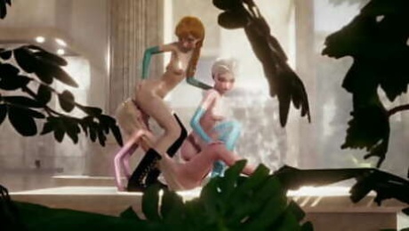 Disney Futanari Threesome - Elsa Anna and Rapunzel