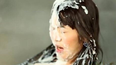 Asian beauty drenched in loads of hot jizz