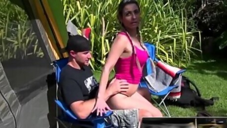 (Alana Luv) makes a sextape while camping