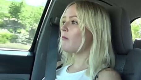 Blonde Teen model takes cock deep throat in studio
