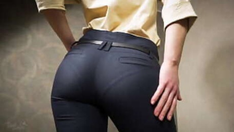 Perfect Ass Asian In Tight Work Trousers Teases Visible Panty Line