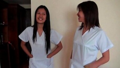 Asian Nurses Share A White Dick