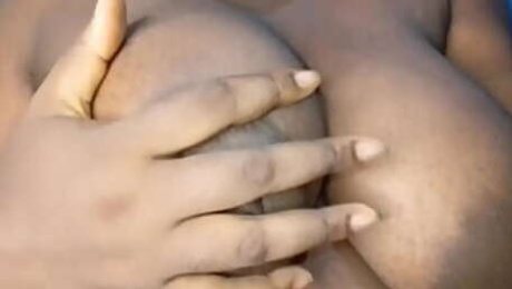 Ebony Touching Her Busty Horny Breast