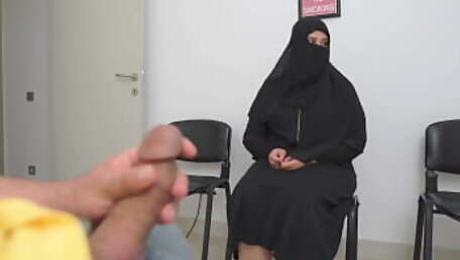 This Muslim woman is SHOCKED !!! I take out my cock in Hospital waiting room.