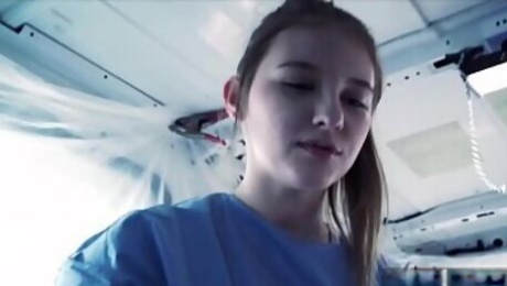 Sexy nurse fucked inside an ambulance