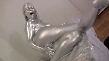 Mindi Mink Covered in Silver Before Teasing