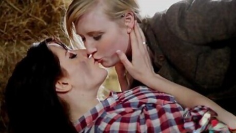 Two lesbian girls in a barn