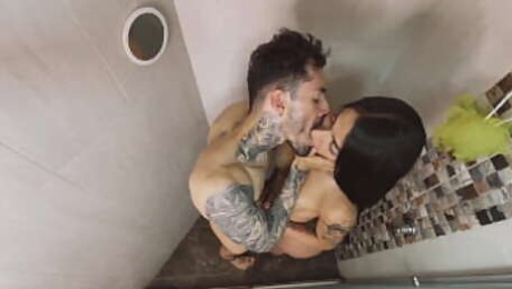 Delicious transgender Paisa girl get ass fucked taking a shower with her boyfriend