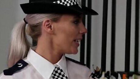 Busty officer babe gets perfect load on face