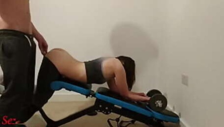 Personal trainer roughly fucked young fit girl during gym workout.