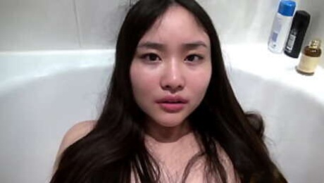 Wholesome Asian teen Sophie Hara gets caught by her flatmate while having fun in the bathtub and then they fuck passionately