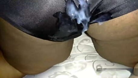 Cum on Juicy Lucys silky black panties