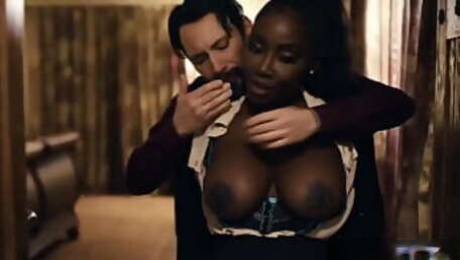 Hot ebony real estate agent has to fuck customer to make a sale