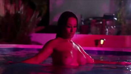 BBC titty fuck in the pool at night