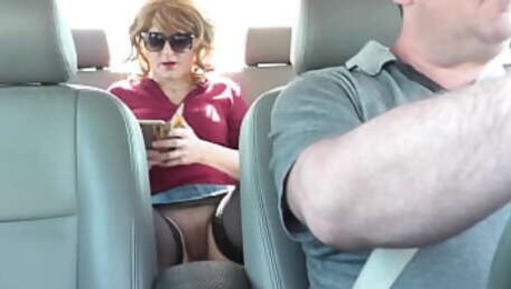 Milf sexy mommy Frina got into taxi and forgot to wear panties under skirt. Taxi driver is watching. Naked in public. Publicly. No panties. Without panties