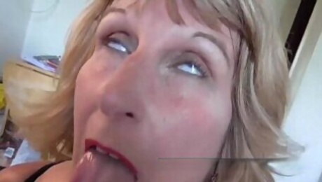 British mature Rosemary swallows a mouthful of cum