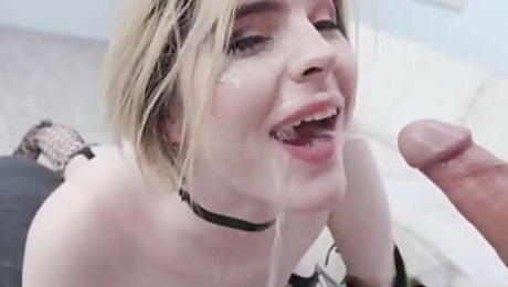 American Trans Ella Hollywood hydrates her self with a ton of piss and sucks cock