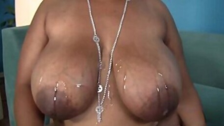 BBW Has Her Big Ol' Afro Titties Covered In Jizz