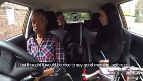 Fake Driving School busty black girl failswith lesbian examiner