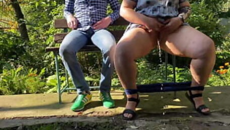 Gorgeous mother-in-law pissing with legs spread outdoors