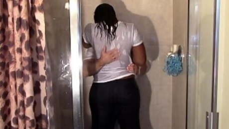 Big Black Booty Grinding White Dick in Shower till they cum