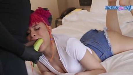 Pretty Young Black Girl Stuffs Banana in Ass Dick in Pussy