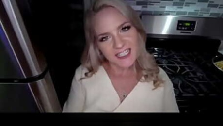 Blonde step Mom gets fucked by her stepson in the kitchen POV - Lisey Sweet