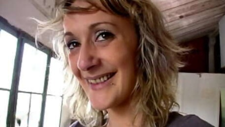 Skinny french blonde MILF fucked in the ass for money in the wharehouse