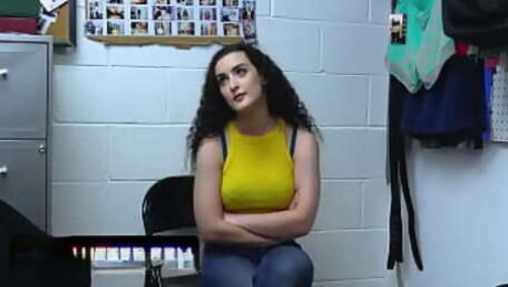 Curly Teen Babe With Perfect Tits Satisfies The Security Guard To Avoid Troubles
