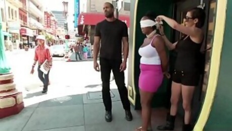 Busty blindfolded ebony public fucked