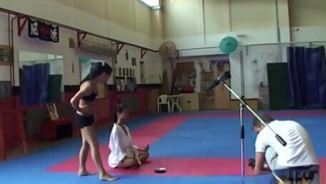 Bigtit asian wrestles and licks eurobabe