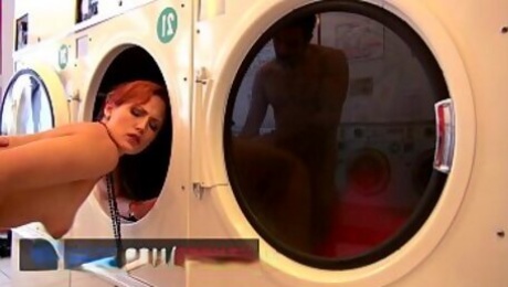 Laundromat sex with French redhead hot girl