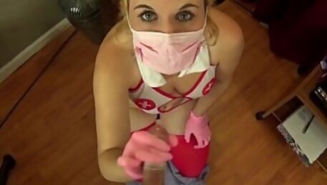 Nurse Fifi Foxx Gives POV Condom Blowjob