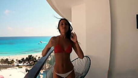 Public Balcony Sex with a Massive Facial after the beach