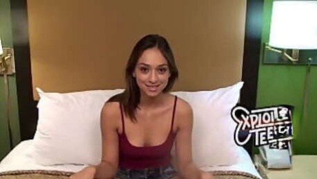 watch this hot brunette 18 yr old inhale a 8 inch dick