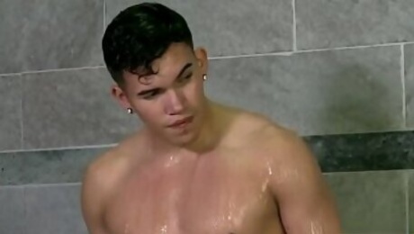 Twink latino fantasizes in the shower