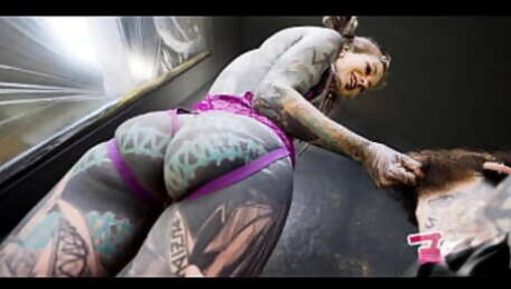 ALT dominatrix PEGGING tattooed worker - ANAL fuck, dripping dick, cumshot, female domination