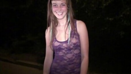 Cute young blonde girl going to public sex gangdogging orgy with strangers