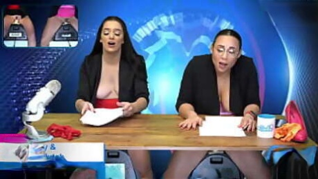 Camsoda - Lesbian MILF And Teen Ride Sybian Masturbate On Air While Reading The News