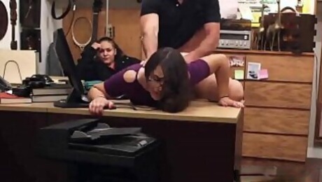 Smart college brunette gets bent over and slammed from behind