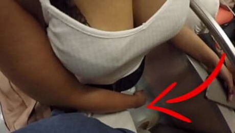 Unknown Blonde Milf with Big Tits Started Touching My Dick in Subway ! That's called Clothed Sex?