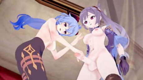 Genshin Impact - Ganyu gets creampied by futanari Keqing