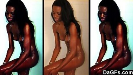 Dagfs - Skinny Ebony Caught While She Takes A Shower And Masturbates For The Camera