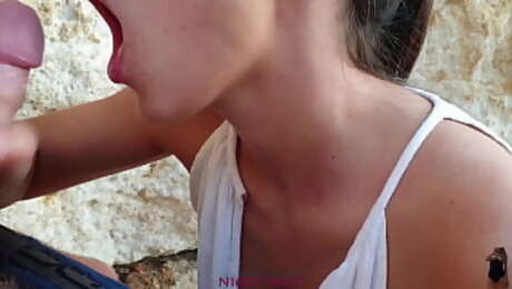 Spanish girl swallow cum at beach