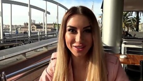 Slim babe Katrin Tequila blows horny tourist's veiny monster cock