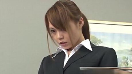 Sexy Asian office girl blows her coworkers