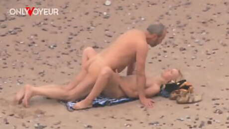 Beach Voyeur. Older guy fucking hot MILF on the ocean shore