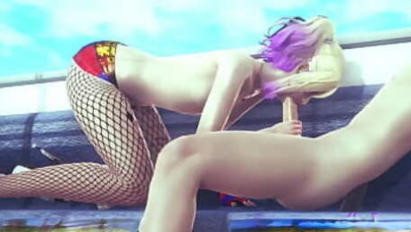 Suicide Squad Yaoi - Observe Harley Quinn femboy skills with her hand and mouth - Sissy Japanese Asian Manga Anime Game Porn Gay